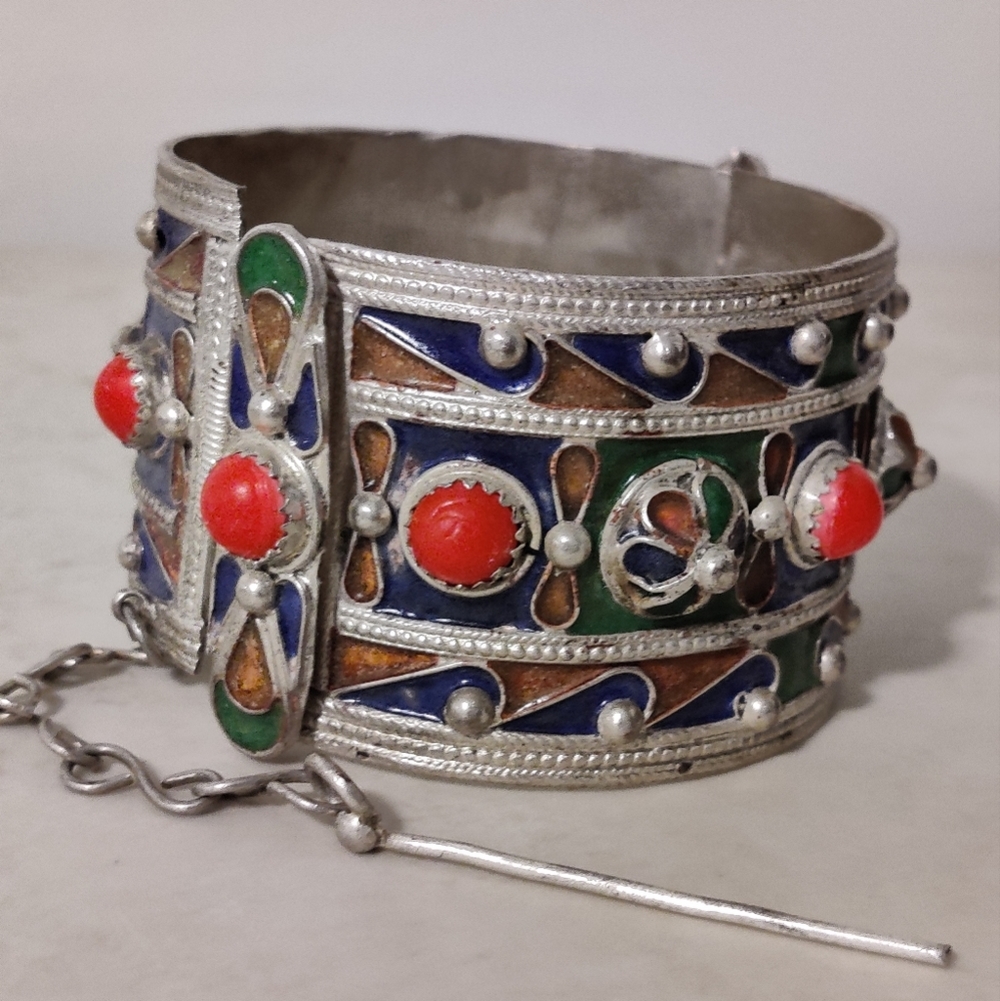Vintage Moroccan Tribal Berber Wide Cuff Hinged Bracelet